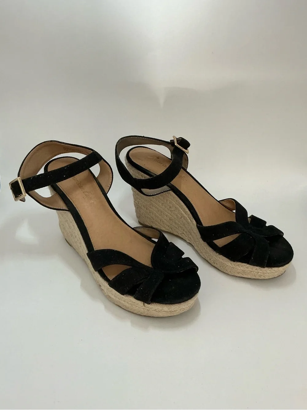 American Eagle Black Faux Suede Espadrille Sandals Ankle Strap Women’s 6.5